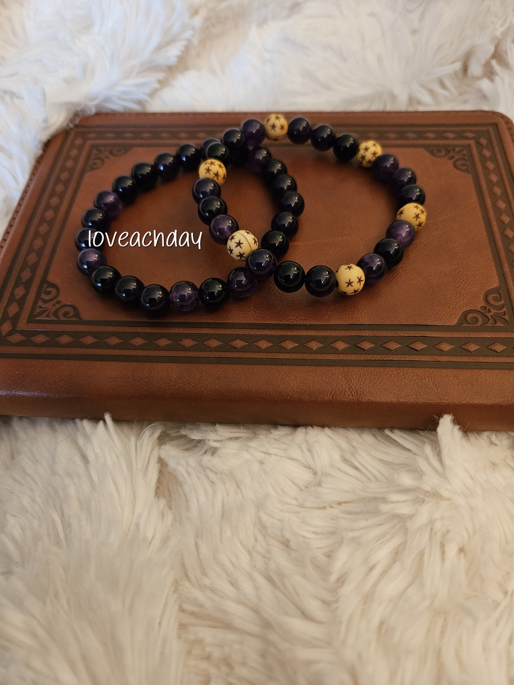 Purple Beaded ☆ Stretch Bracelet Set with Yellow Accent Beads - Picture 2 of 2